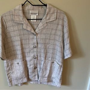 Polyester, linen, rayon mix-made button down